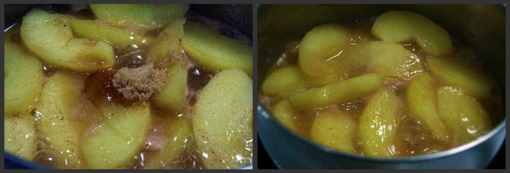 Apples are shown in mixture with brown sugar. 