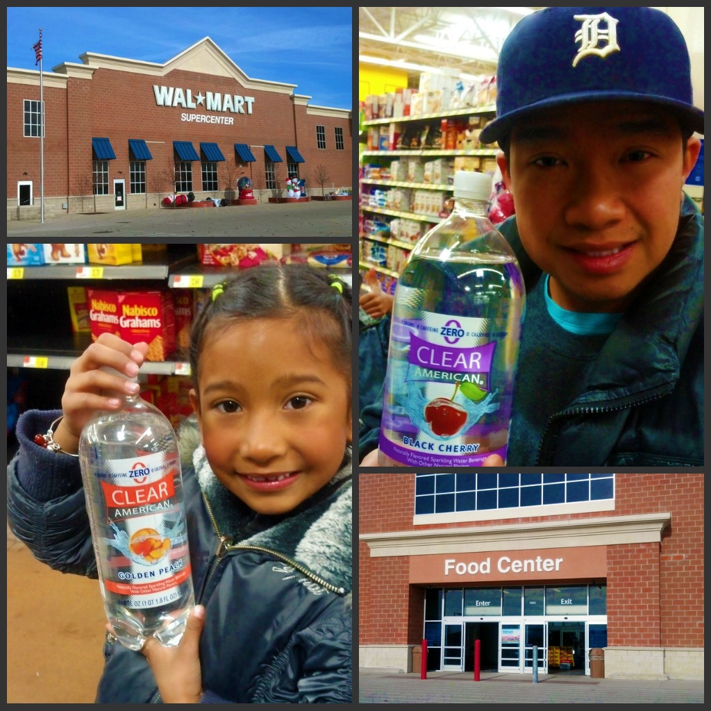 A man and a child are shown holding Clear American bottles. 