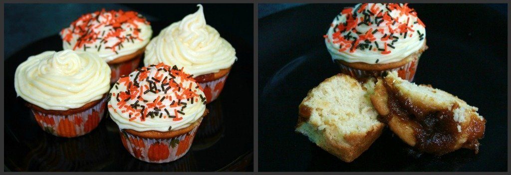 Final iced cupcakes covered in sprinkles. 