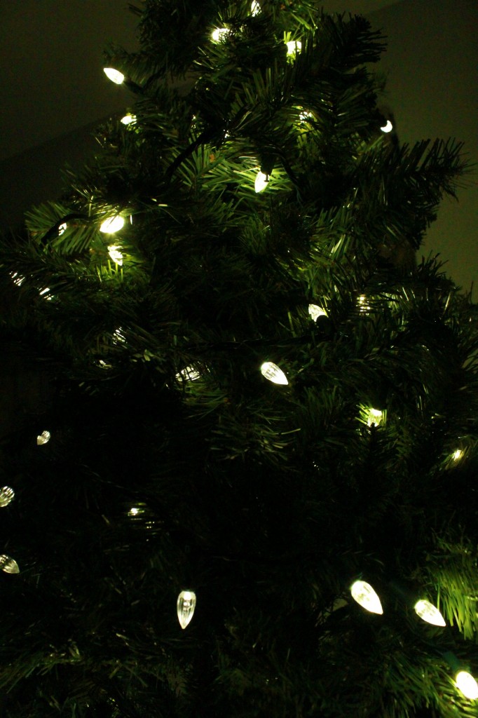 LED lights all over Christmas tree. 