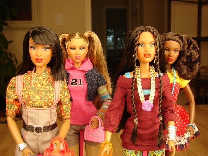 A group of mulit-cultural dolls. 