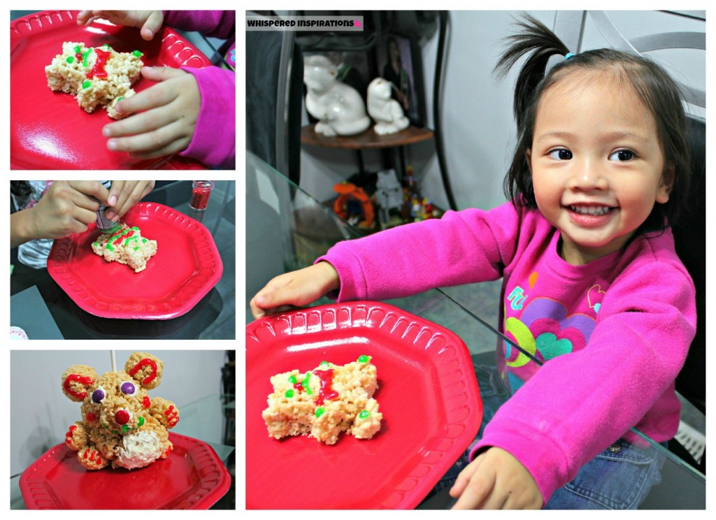 A collage shows a little girl decorating her Rice Krispie Treats!