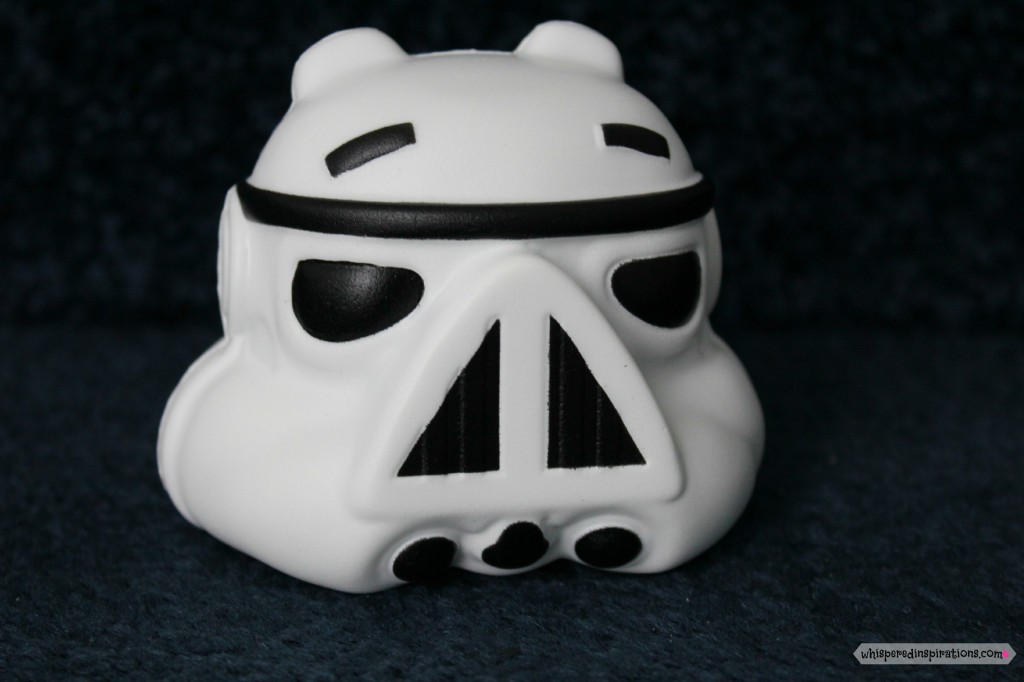 A squishy Angry Birds pig dressed as a storm trooper from Star Wars.