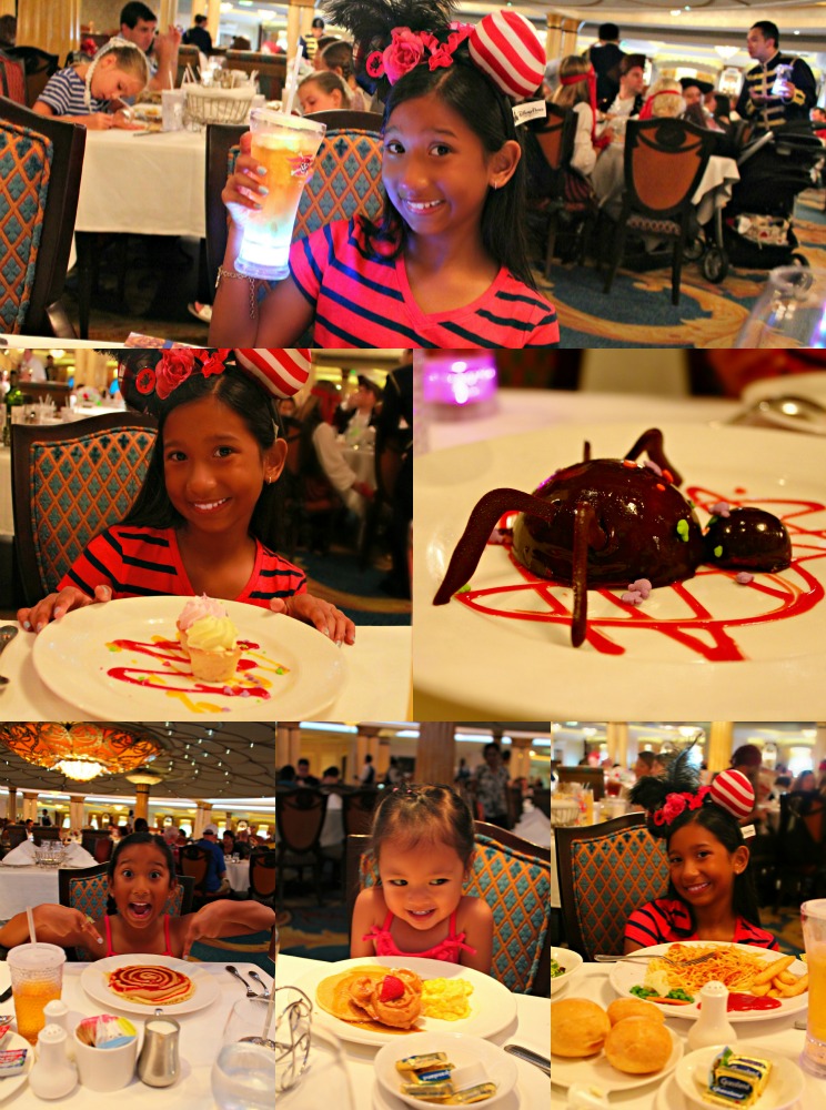 A collage of the girls enjoying dinner aboard the Disney Dream cruise. 