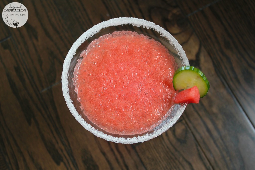 A sugar rimmed MOM-osa made with watermelon and cucumber. 