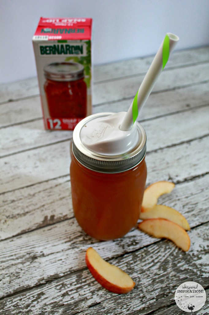 Apple cider recipe in a Bernardin mason jar with a lid for on the go. 