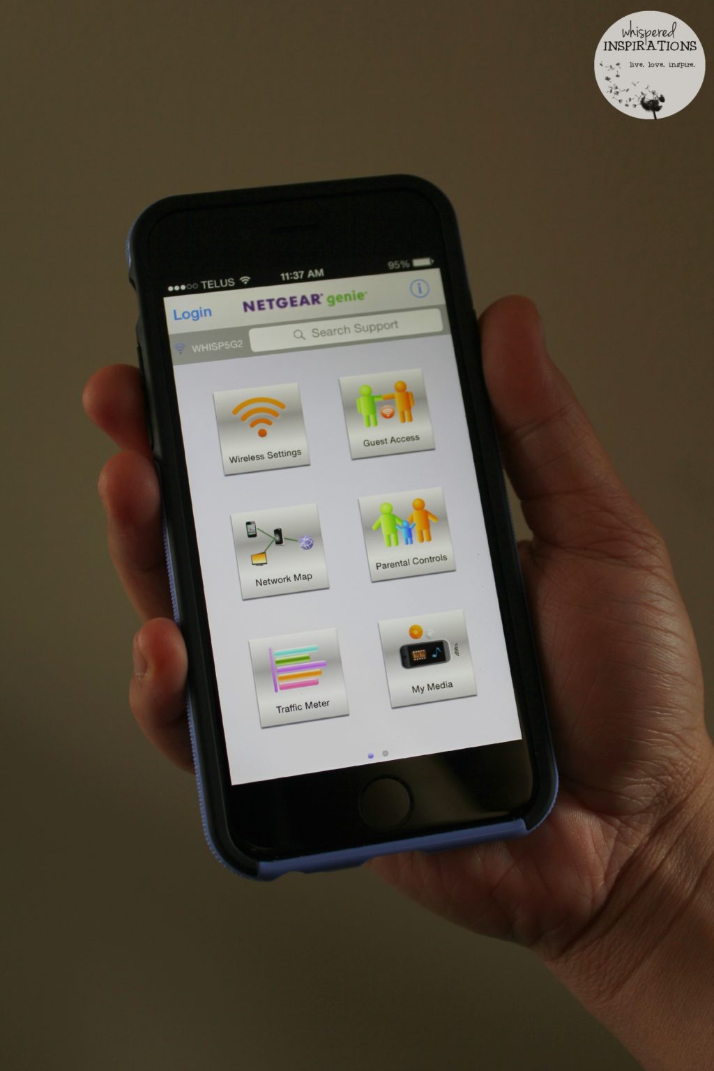 Phone set u with Netgear Genie to control the Nighthawk wirelessly.