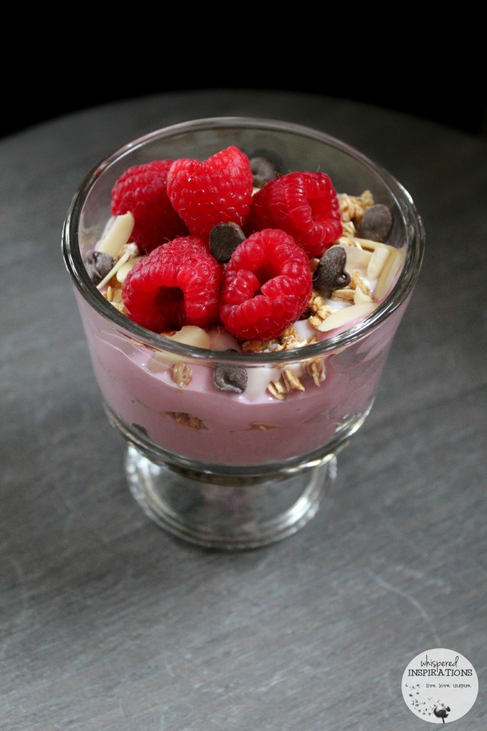 Front view of raspberry yogurt parfait made with Special K. 