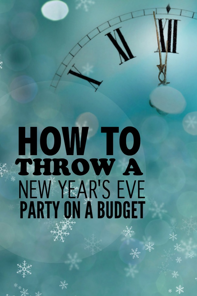 A banner that reads, "How to Throw a New Year's Eve Party on a Budget" with a time pieces and snowflakes.