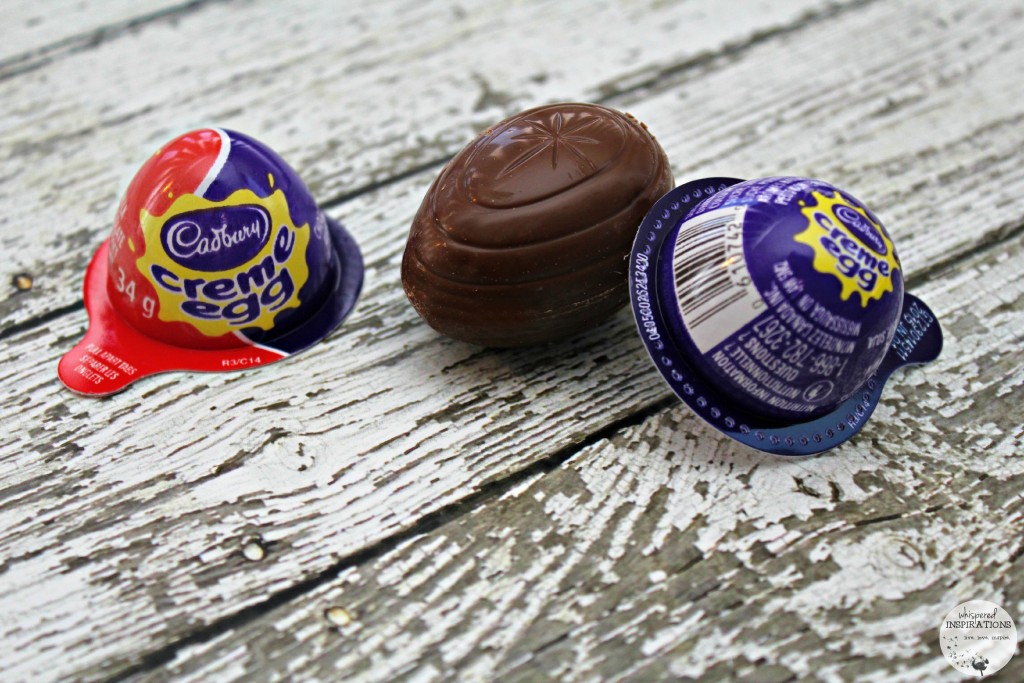 Cadbury Creme Egg opened and ready to be eaten. 