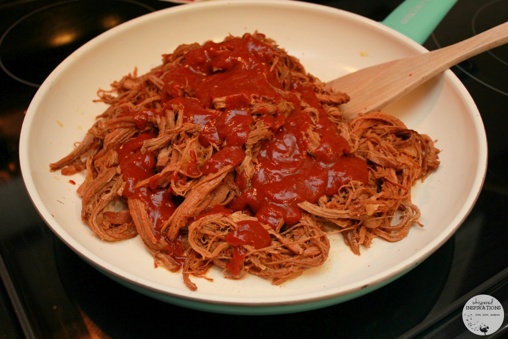 Taco with Chipotle Skillet sauce poured all over the shredded beef. 