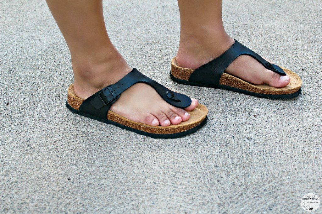 Nancy stands and wears her Viking Sandals. 