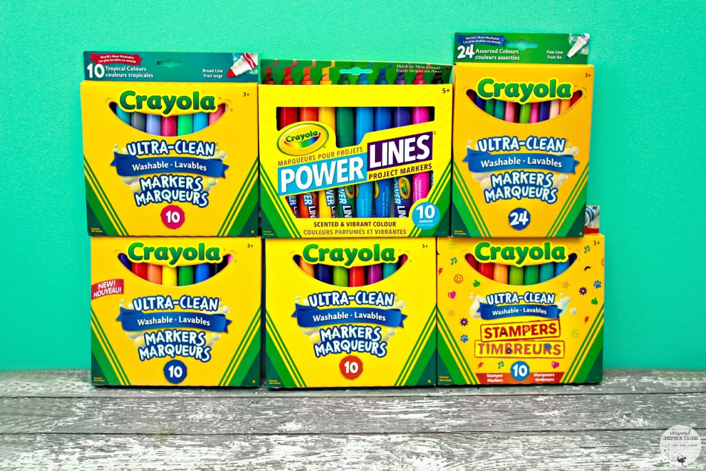 An arrangement of Crayola markers are displayed. Different types for different uses.