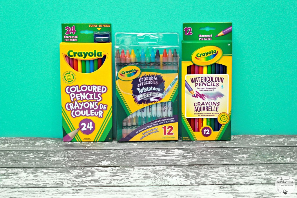 Crayola colored pencils, watercolor pencils and erasable twistables are displayed.