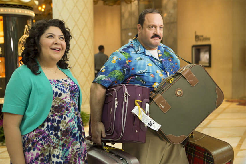 Paul Blart (Kevin James) and Maya (Raini Rodriguez) arriving at Wynn Las Vegas in Columbia Pictures' PAUL BLART: MALL COP 2.