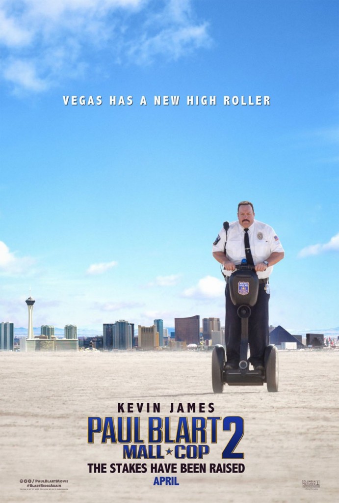Paul Blart Mall Cop 2 Movie Poster. Paul Blart on a segway in the dessert of Las Vegas.