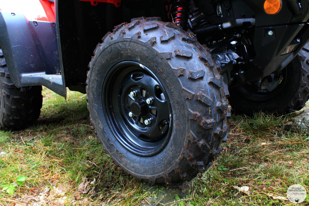 A close up of an ATV's tire.