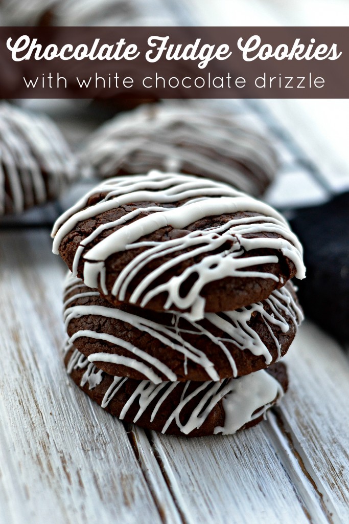 Chocolate Fudge Cookies with Drizzled White Chocolate.It's perfection.I don't know about you but, chocolate is kind of my vice. It's something that I could eat every day if I could. These cookies are great for any time of the year and even the holidays. #cookierecipes #recipes
