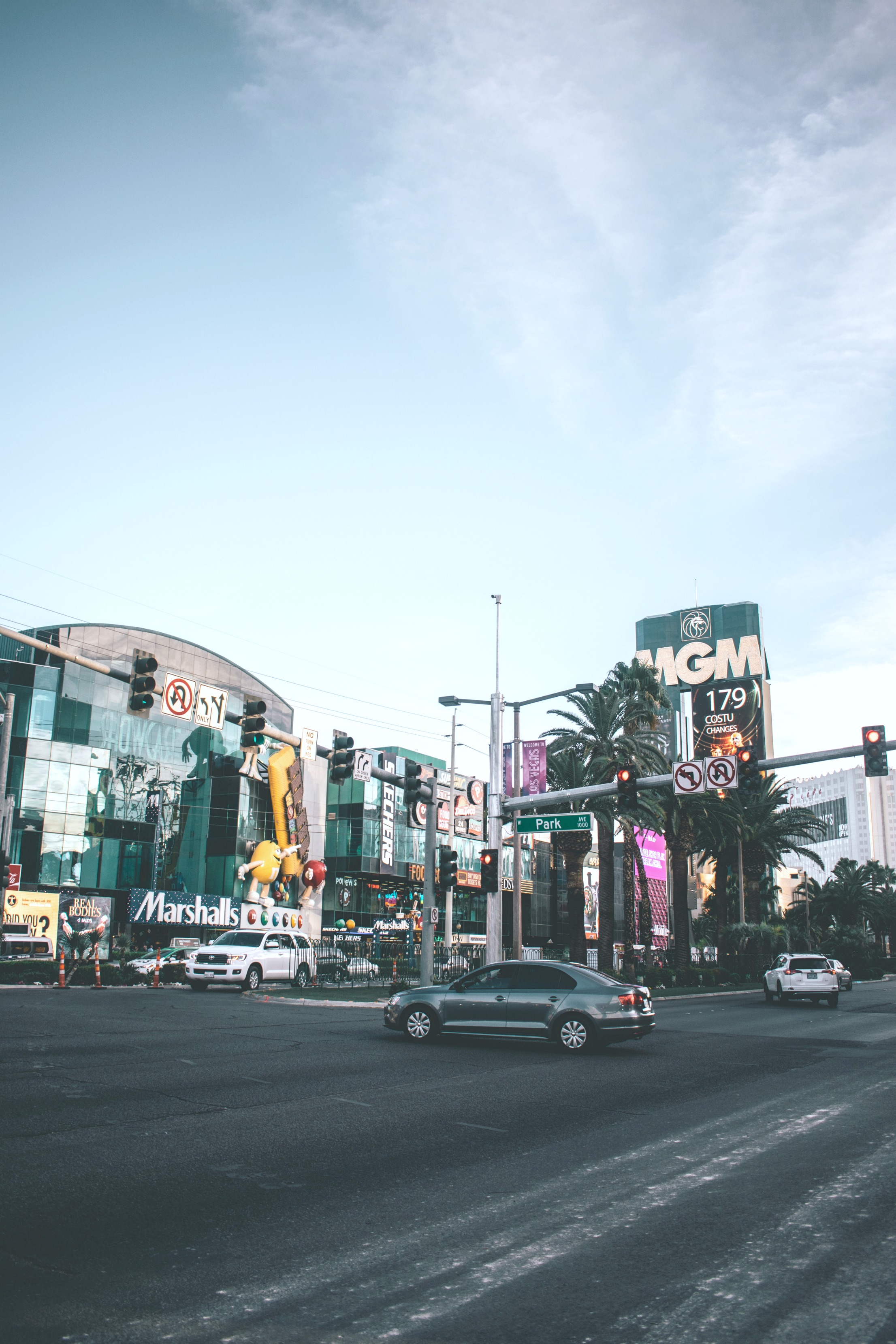 The Las Vegas strip with the MGM building in the back.