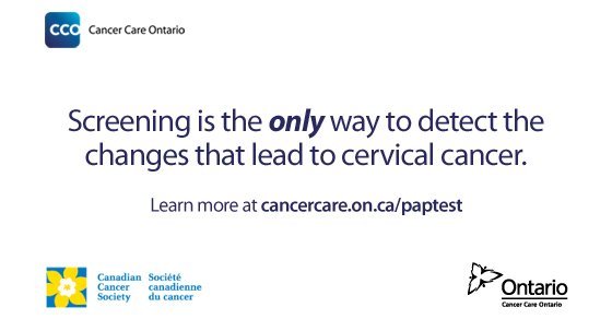 A graphic says, "Screening is the only way to detect the changes that lead to cervical cancer."