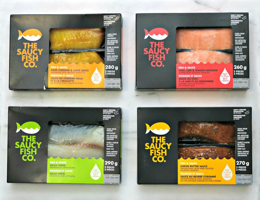 4 boxes of fresh fish from The Saucy Fish Co., different flavours. 