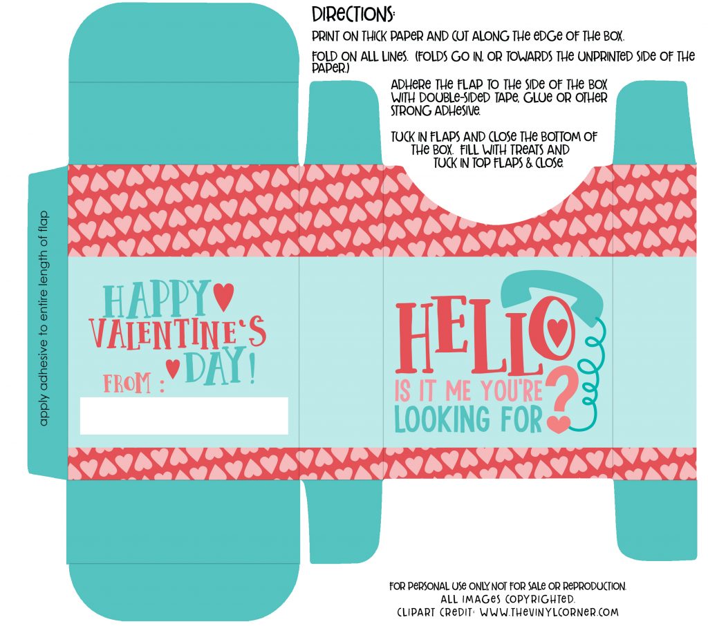 FREE 'Hello, Is It Me You're Looking For?' Valentine's Day Treat Box Printable! #ValentinesDay