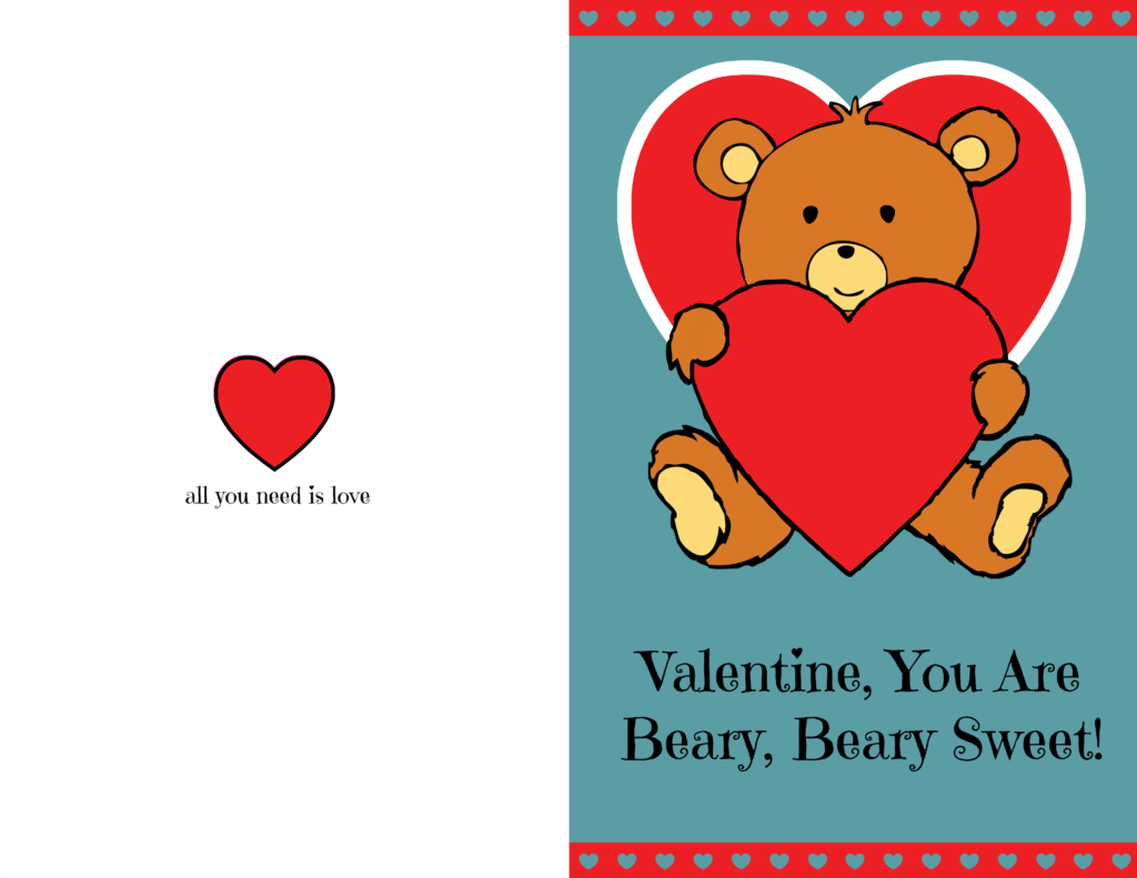 Beary Cute Valentine’s Day Card Printable. 