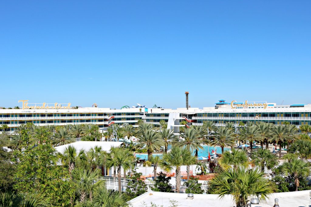 A landscape view of the Cabana Bay Beach Resort. 