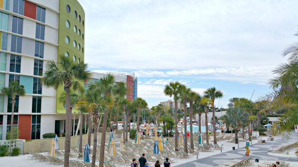 The beach area with sand at Cabana Bay Beach Resort. 