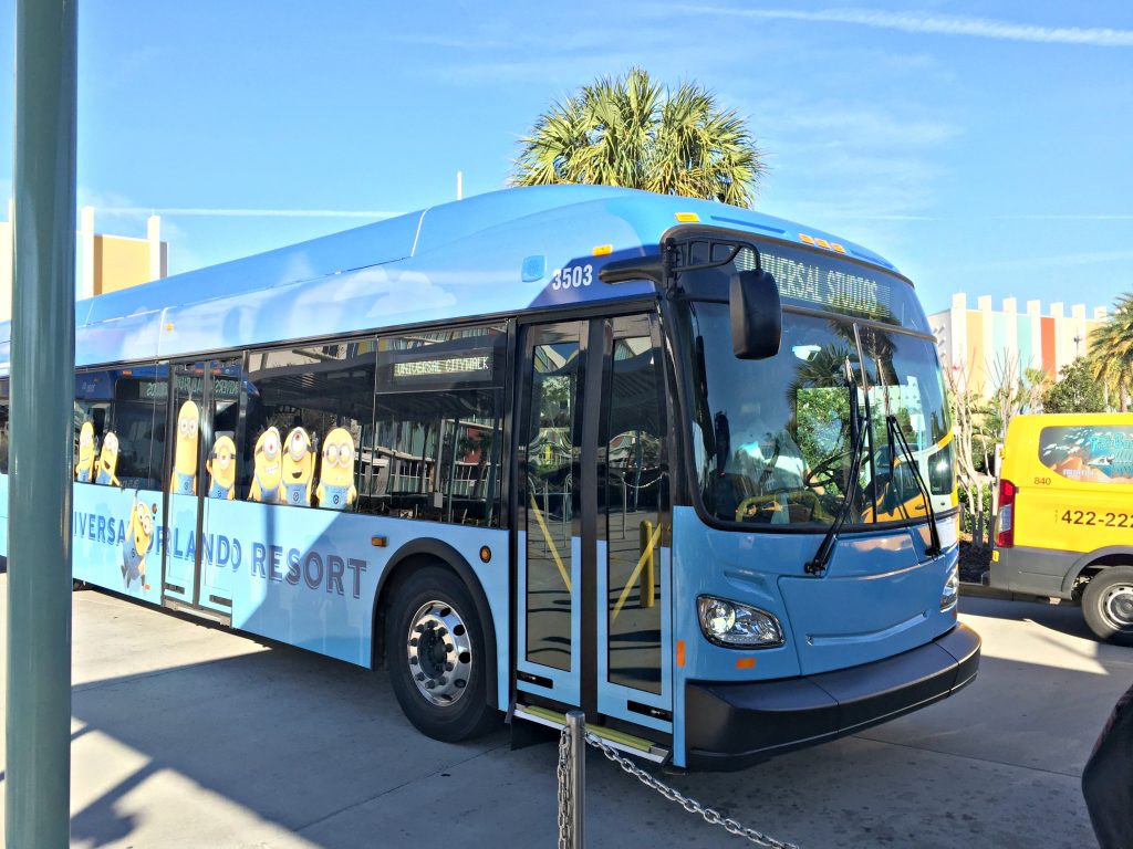 The Universal Studios bus for transportation. 