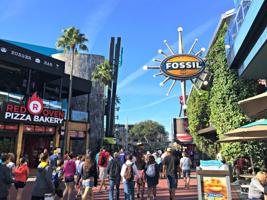 Crowd heading over to the parks through CityWalk.