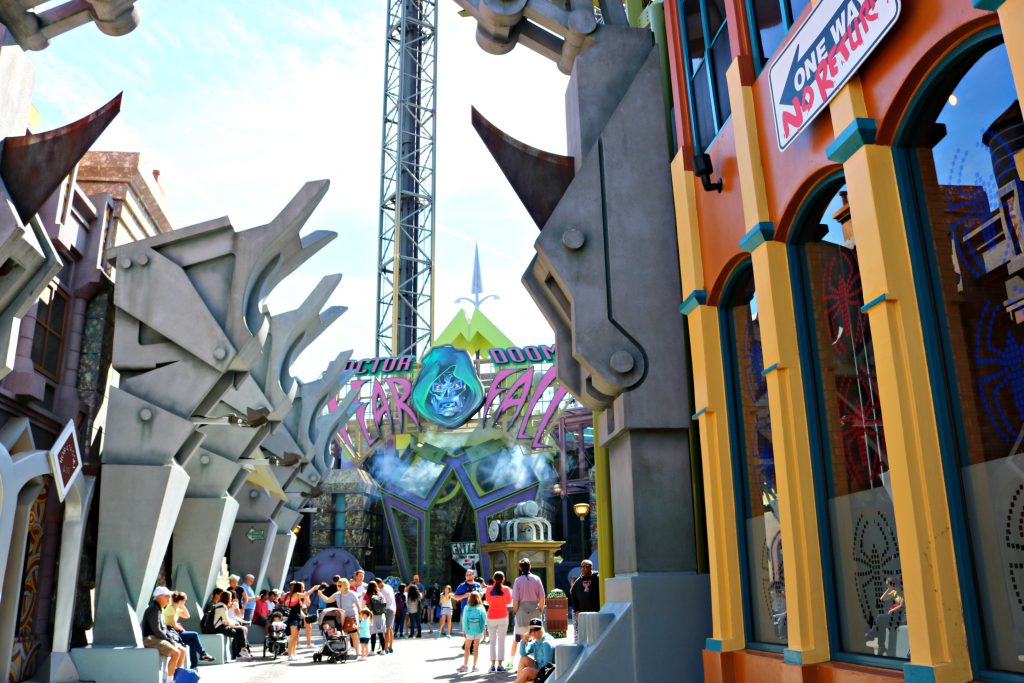 People work towards the Doctor Doom Fear Fall ride.