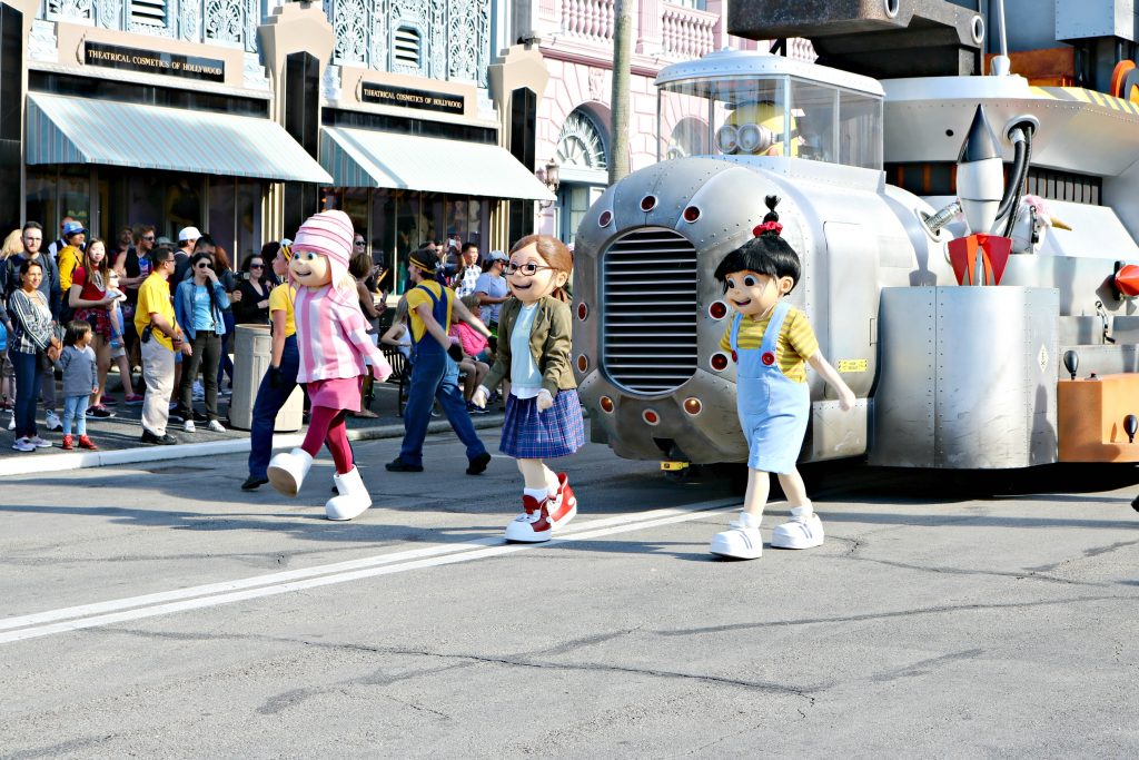 The girls from Despicable Me hip and skop through the parade.