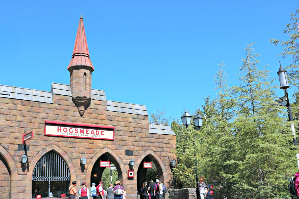 Hogsmeade Station with a crowd of people entering. 