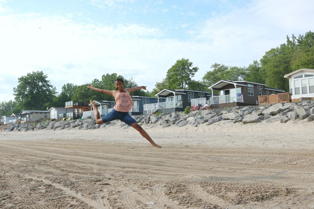 Gabby jumps up at the Sherkston Shores beach.