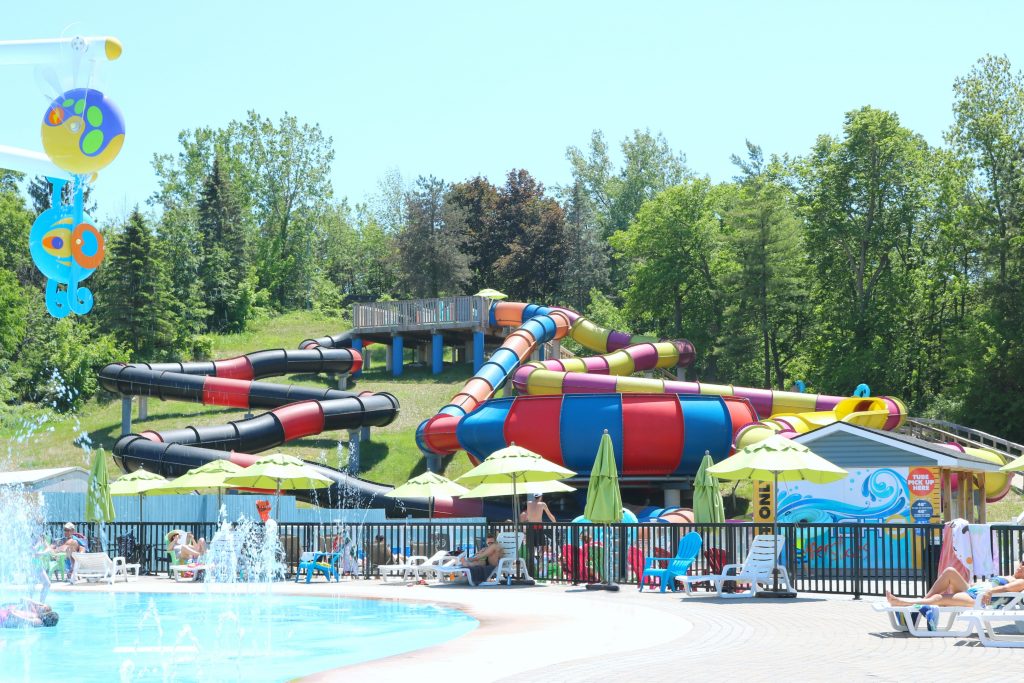 A view of all the waterslides at Sherkston Shores.