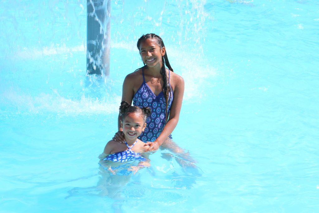 Gabby and Mimi in the swimming pool at Sherkston Shores. 