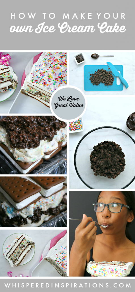 Get your party on with this easy Ice Cream Cake Recipe! Super simple to make and you will only spend a fraction of what you spend on store bought! #easyrecipes #easyicecreamcake #icecreamcake #icecreamcakerecipe