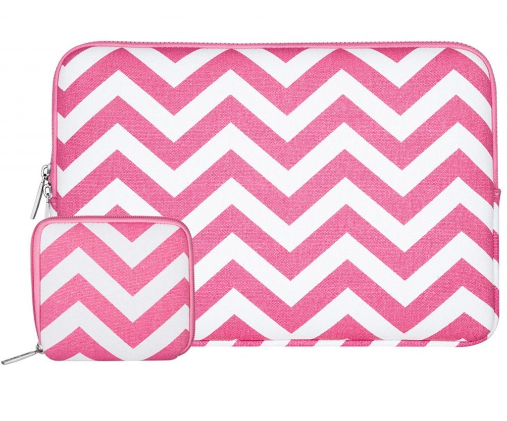 Pink laptop sleeve.