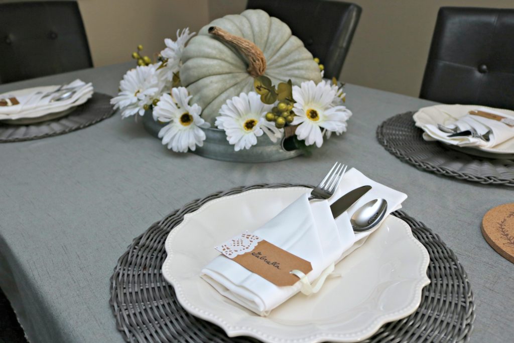 Place setting for Thanksgiving dinner, has a name, "Gabriella".