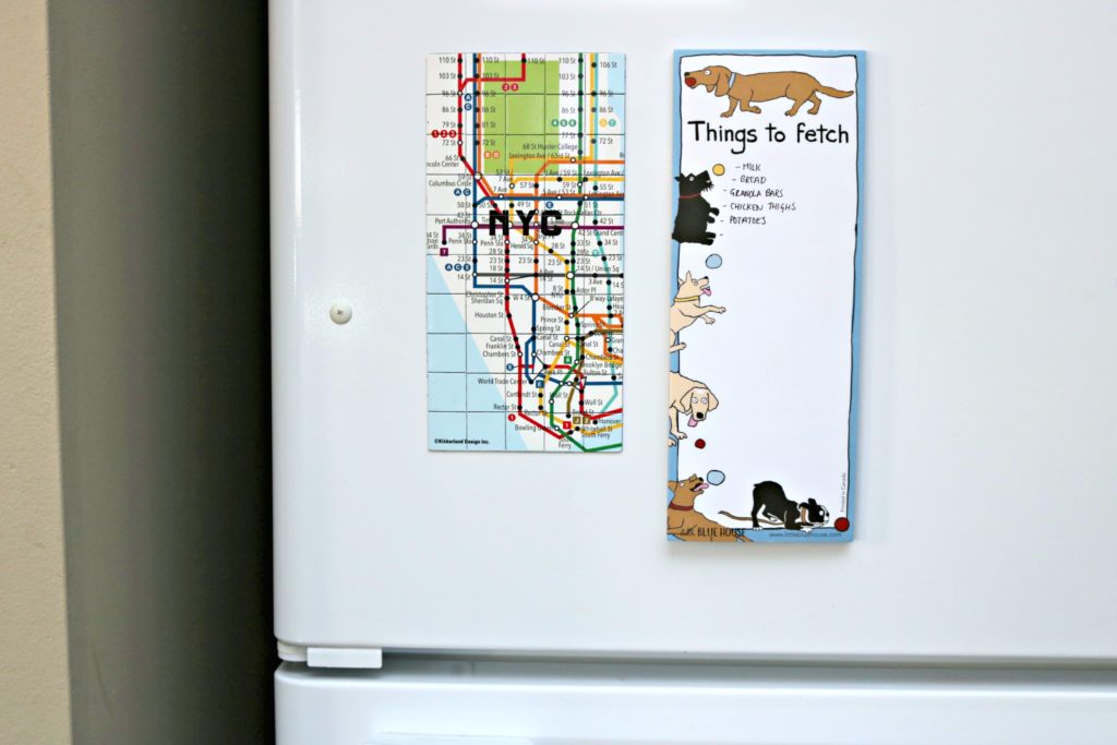 The magnets are placed on a fridge with a magnet note pad that says "things to fetch". Enjoy Me Time with a Sweet Reads Box Every Month.