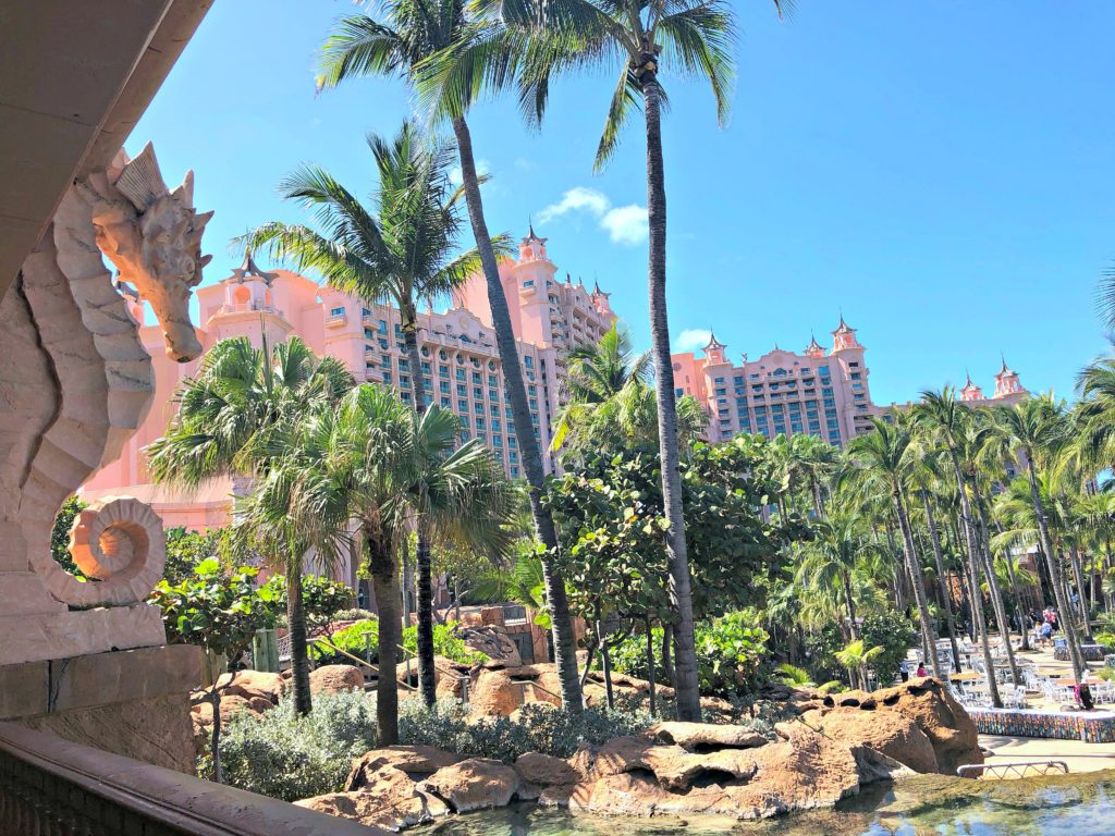 A look at Atlantis resort from the balcony of the casino, a seahorse holds up the roof.