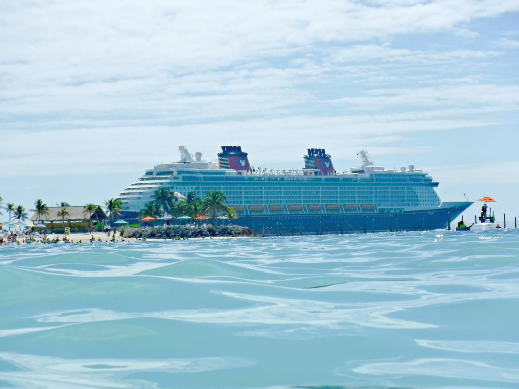 A zoomed in shot of the Disney Dream in the Bahamas. 