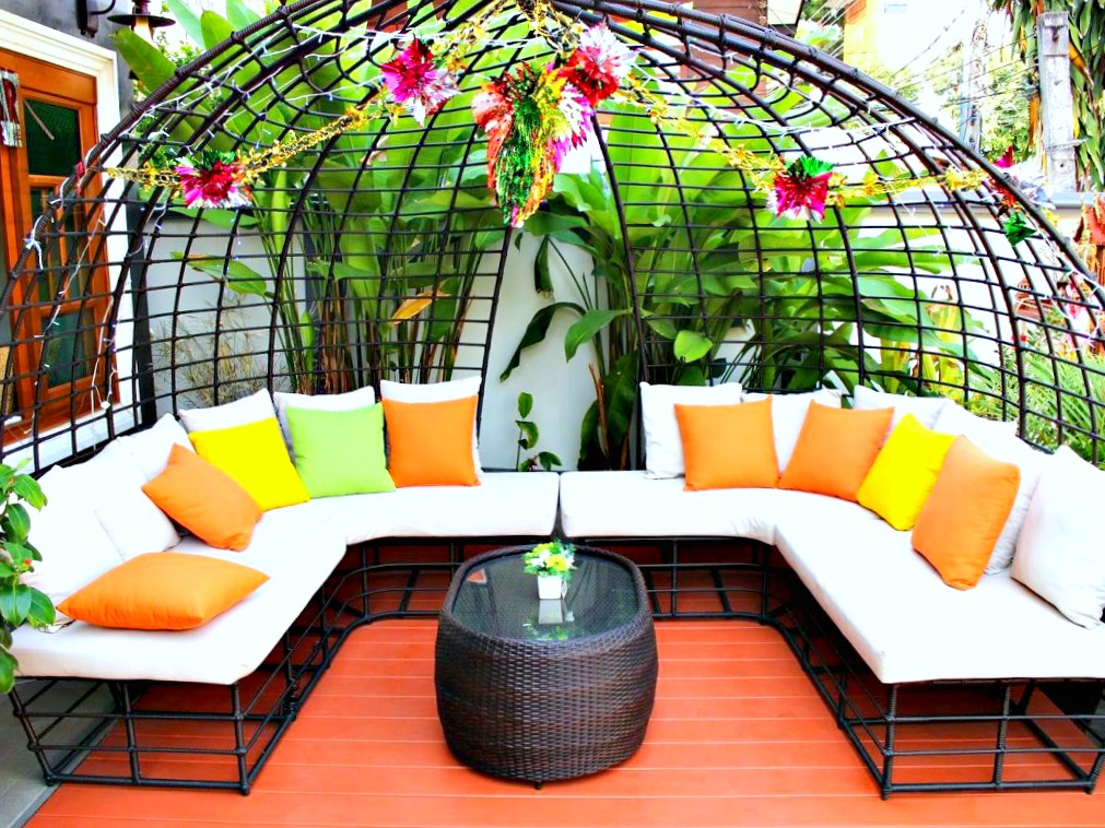 Colourful outdoor backyard furniture. 