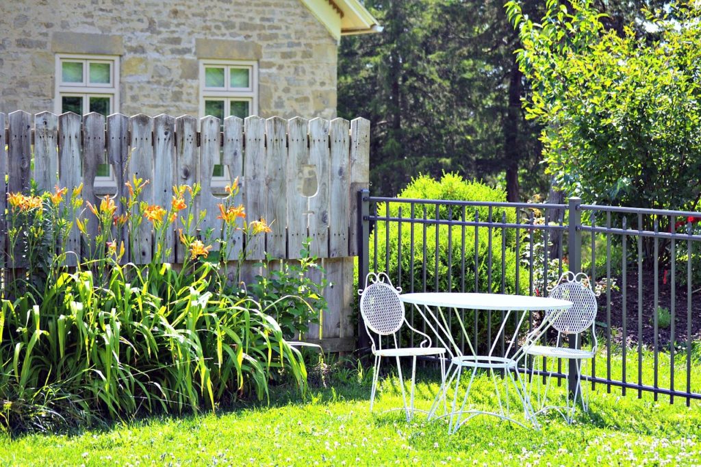 Garden dinette in a beautiful backyard. 