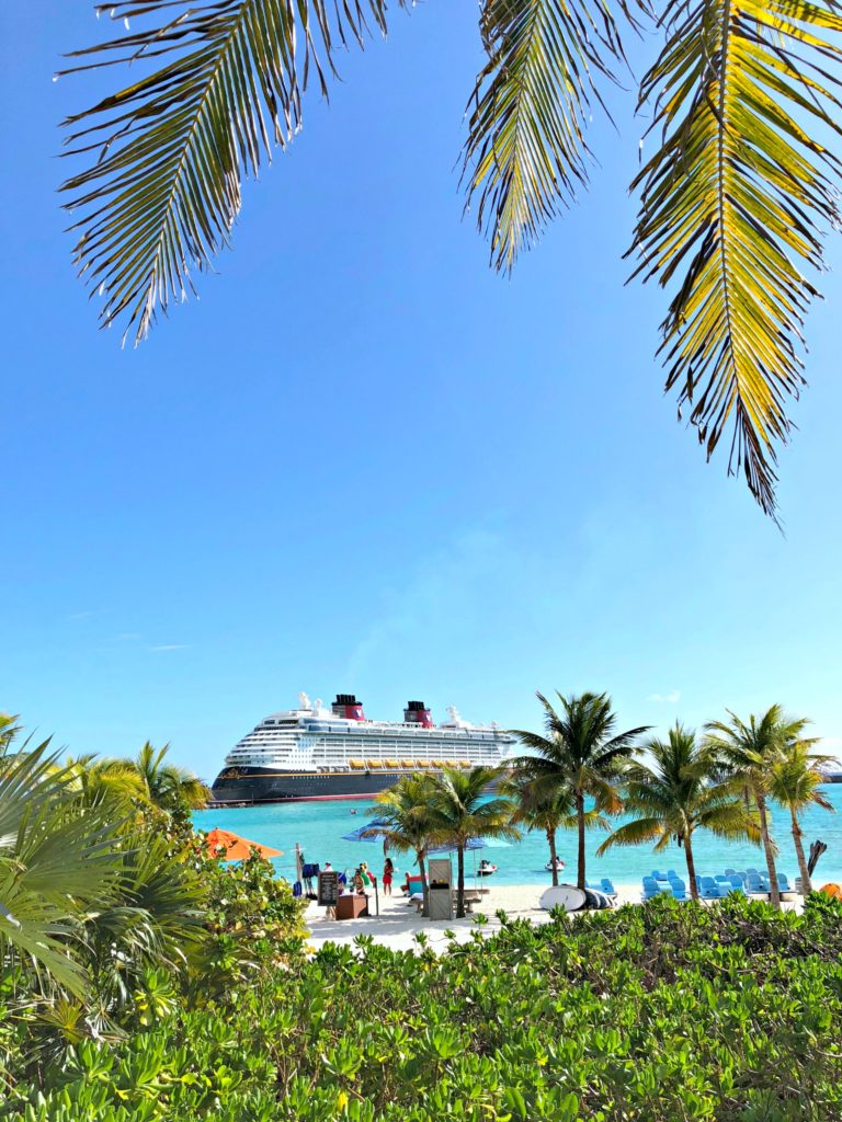 A further view of the Disney Dream from the tram at Castaway Cay.