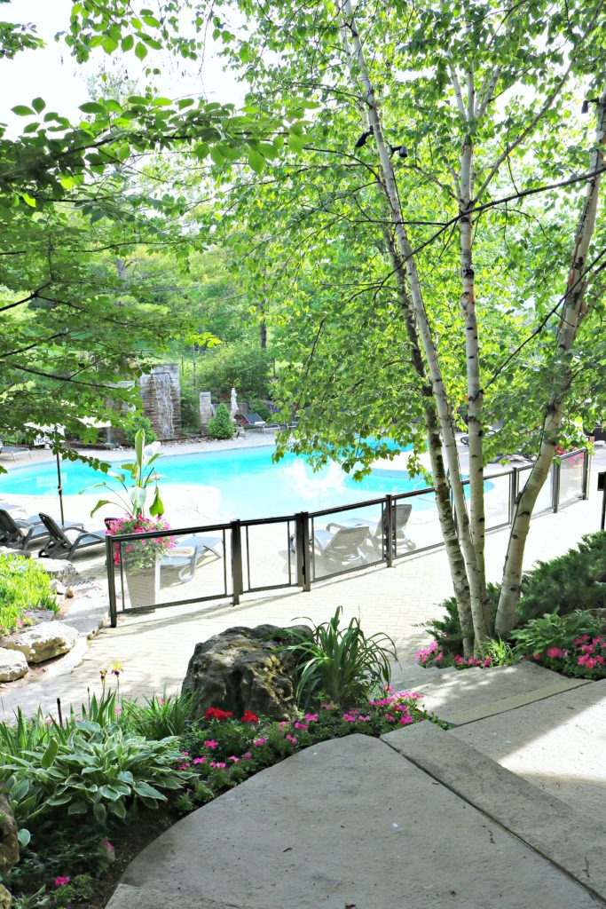 The pool and patio is shown at Hockley Valley Resort. 