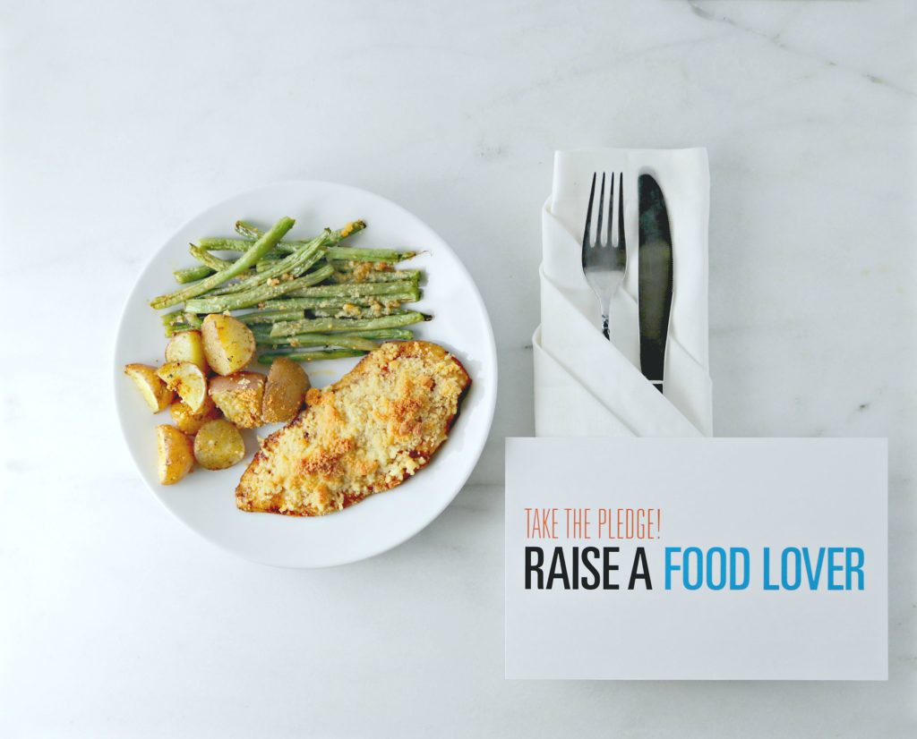 Take the pledge and raise a food lover is shown with the final prepared dish. 