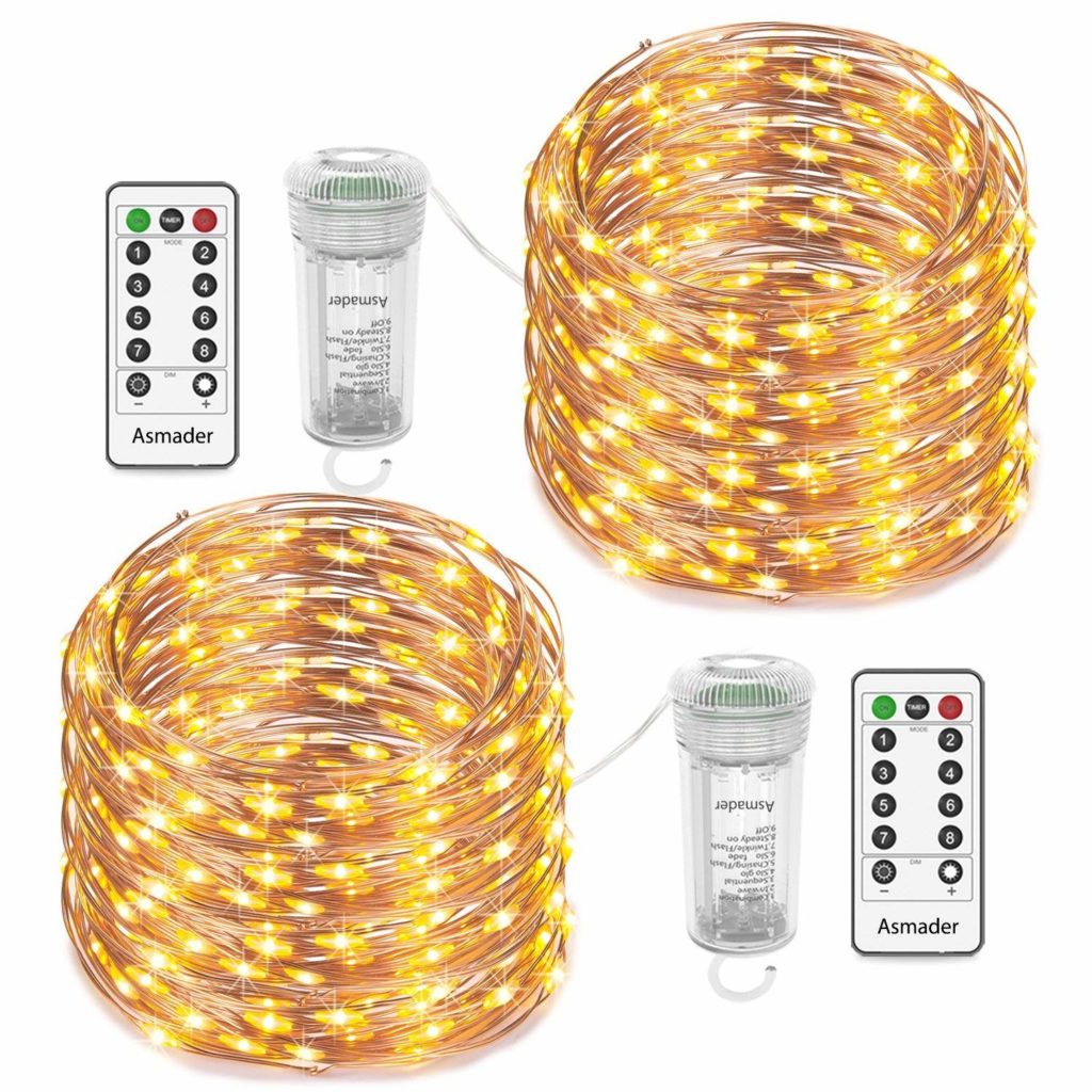 Copper string lights with remote control.