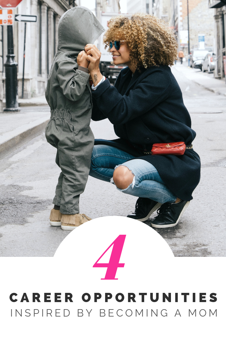 Mother leaning down holding her child's hand. 